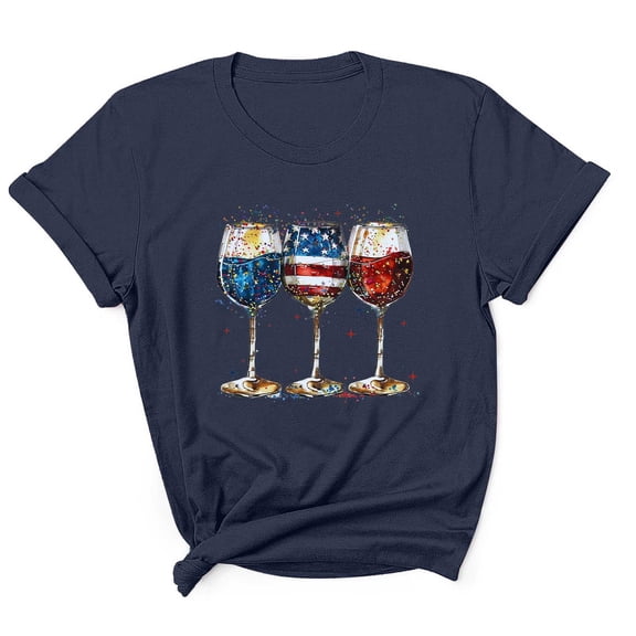 Tnhcen Patriotic T-Shirts for Men Red White and Blue 4th of July Shirt USA Flag Wine Glass Graphic Tee Tops S-3XL
