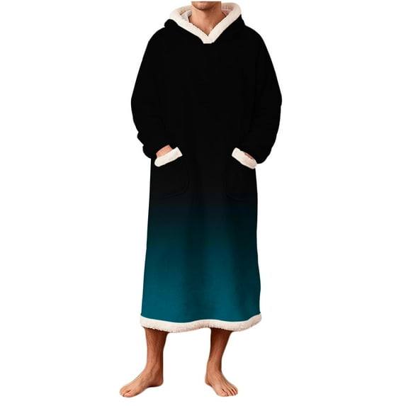 Tnhcen Plus Size Flannel Bathrobe with Hood & Pockets - Warm Flannel Robe for Men, Machine Washable Heated Bathrobe, Cozy Long Sleeve Flannel Pajama Robe, Winter Home Wear, S-2XL