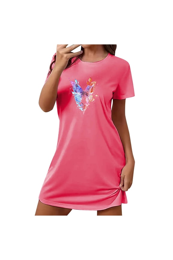 Plus Size Friendly Sleepwear – Short Sleeve Crew Neck with Cute Animal Print Stretchy Polyester Spandex S-2XL for Every Woman