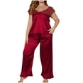 thumbnail image 1 of Tnhcen Plus Size Lace Trim Pajama Set Women's Short-Sleeve Top & Pants (XL-5XL) Stretchy Comfortable Sleepwear, 1 of 8
