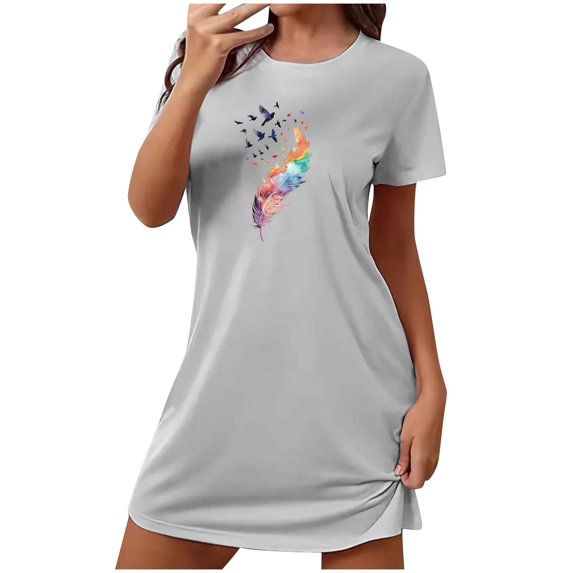 Tnhcen Plus Size Large Sleep Dress – Round Neck Short Sleeve Trendy Design Breathable Polyester Spandex S-2XL for Cozy Comfort Pajamas Set