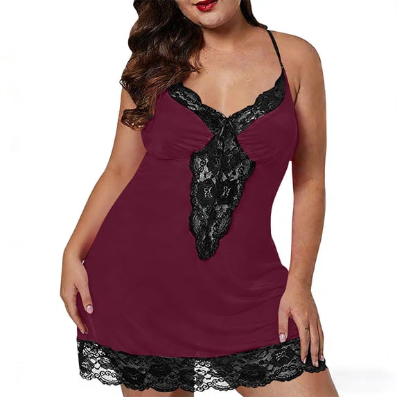 XMMSWDLA Plus Size Lingerie for Women L-6XL Lace Satin Nightdress Womens Lingerie V Neck Nightwear Satin Sleepwear Lace Chemise Mini Teddy Satin Nightgown Nightdresses Slip Lingerie