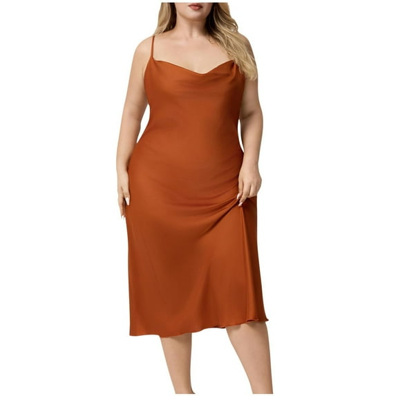 Tnhcen Plus Size Nightgown with Built-in Bra Women's Satin Sleepwear Camisole Nightdress Long Pajamas XL-5XL Multiple Colors Available Red