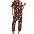 thumbnail image 1 of Tnhcen Plus Size Printed Lounge Set V-Neck Short Sleeve Blouse Capri Pants Pajama with Pockets Relaxed Home Wear​ S-2XL, 1 of 5