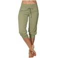 thumbnail image 1 of Tnhcen Plus Size Women's Capri Pants 3XL-5XL Low-Rise Straight-Leg Casual Pants with Drawstring Waist & Button Pockets Stretch Gabardine Pull-On Trousers, 1 of 9