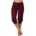 thumbnail image 1 of Tnhcen Plus Size Women's Capri Pants 3XL-5XL Low-Rise Straight-Leg Casual Pants with Drawstring Waist & Button Pockets Stretch Gabardine Pull-On Trousers, 1 of 8