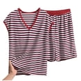 thumbnail image 1 of Tnhcen Plus Size Women's Fashion Striped V-Neck Loose Sleeveless Sleep Set with Pockets (Top+Shorts) XL-5XL Pajamas Loungewear Homewear, 1 of 3