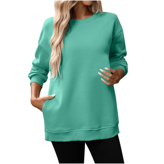 Tnhcen Plus Size Women's Loose Fit Round Neck Long Sleeve Sweatshirt - Basic Two Pockets Shirt with Nylon Spandex Blend Fall Fashion Essentials for M-4XL