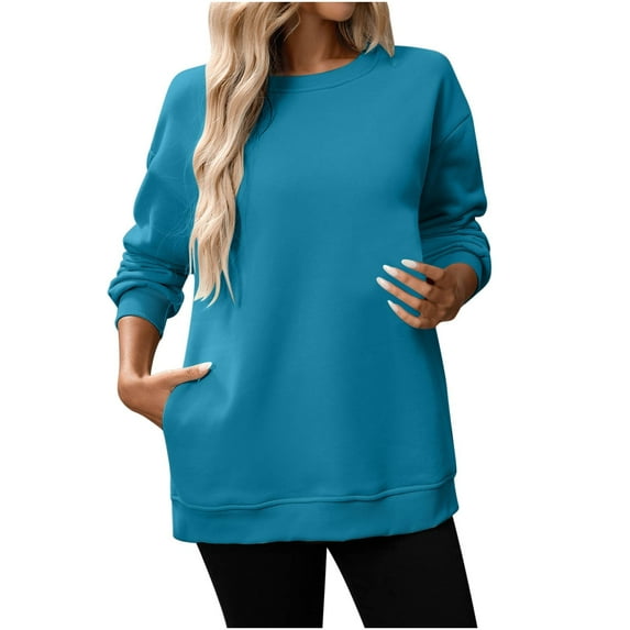 Tnhcen Plus Size Women's Loose Fit Round Neck Long Sleeve Sweatshirt - Basic Two Pockets Shirt with Nylon Spandex Blend Fall Fashion Essentials for M-4XL