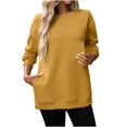 thumbnail image 1 of Tnhcen Plus Size Women's Loose Fit Round Neck Long Sleeve Sweatshirt - Basic Two Pockets Shirt with Nylon Spandex Blend Fall Fashion Essentials for M-4XL, 1 of 9