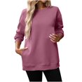 thumbnail image 1 of Tnhcen Plus Size Women's Loose Fit Round Neck Long Sleeve Sweatshirt - Basic Two Pockets Shirt with Nylon Spandex Blend Fall Fashion Essentials for M-4XL, 1 of 9