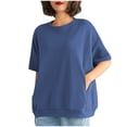 thumbnail image 1 of Tnhcen Plus Size Women's Loose Fit Round Neck Short Sleeve Sweatshirt - Basic Two Pockets Shirt with Nylon Spandex Blend Fall Fashion Essentials for M-4XL, 1 of 5