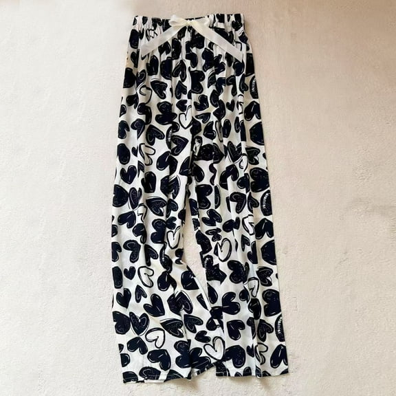 Tnhcen Plus Size Women's Retro Floral Print Cotton Wide Leg Trousers - Loose Fit Long Pants for Casual Wear & Sleep Breathable & Comfy Wide Leg Pants for Women Free Size