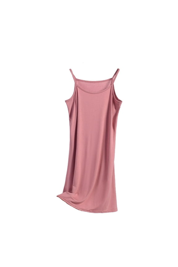 Plus Size Women's Solid Modal Blend Sleep Dress Anti-Sheer Long Slip with Spaghetti Straps Versatile Layering Nightgown for XL-8XL