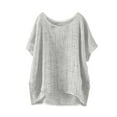 thumbnail image 1 of Tnhcen Plus Size Women's Summer Breathable Cotton Linen Crewneck Short Sleeve Top - Loose Fit Side Slit Solid Color S-5XL Casual Essential, 1 of 8
