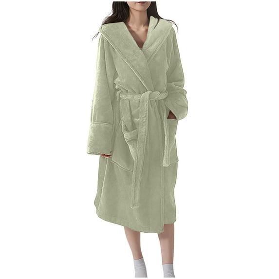 Tnhcen Plus Size Women's Winter Warm Bathrobe 2025 - Thick Coral Fleece Hooded Robe with Pockets Quick-Dry & Super Soft for Cozy Nights Free Size