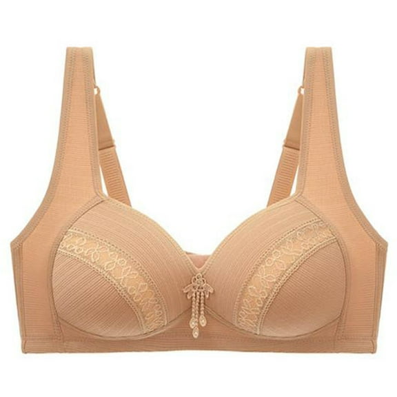 Tnhcen Racerback Bras for Women Oversized Non-Wired Bra Glossy Push-Up Back Bra Underwired Breathable Underwear for Womens Lingerie, Beige, 36/80BC