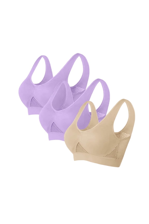 Seamless Wireless Bra 3PC Women's Non-Steel Ring Underwire Gathering Breathable Underwear Daily Bra Underwire Sports Bra Underwear Separatec Everyday Cute Lingerie, Khaki, 6XL