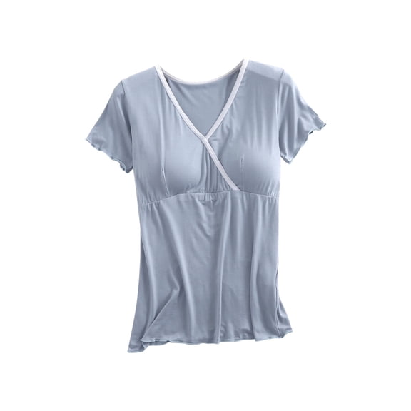 Tnhcen Short Maternity Top Women's Expectant Mother's Top Light Blue Summer Maternity Shirt with V Neck Casual Tops Maternity