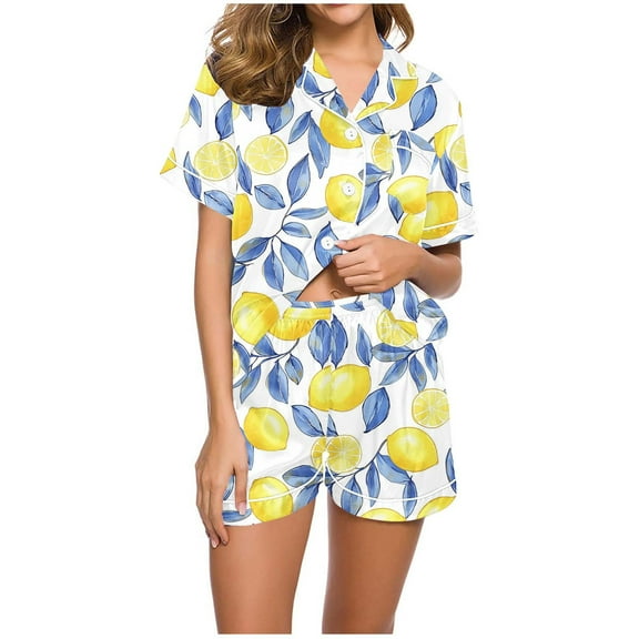 Tnhcen Soft Pjs Set Women's Button Down Short Sleeve Pajamas Lounge Shorts Home Clothes S-2XL