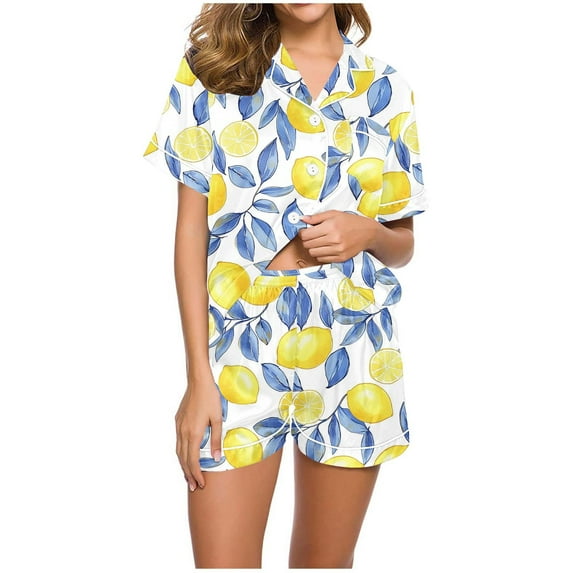 Tnhcen Soft Pjs Set Women's Button Down Short Sleeve Pajamas Lounge Shorts Home Clothes S-2XL