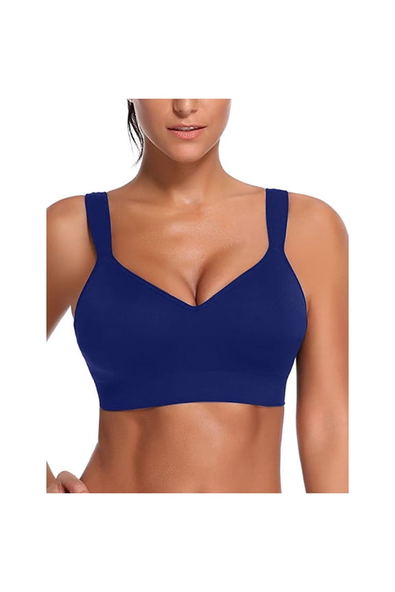Sports Bras Women V-Neck Comfort Sports Yoga Top Traceless Camisole Underwear Bra Strapless Bra No Underwire Underwear Separatec Everyday Cute Underwear, Blue, 3XL