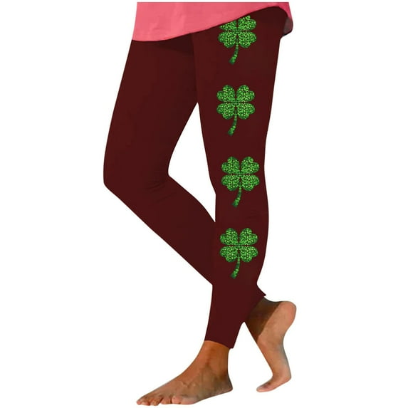 Tnhcen St Patrick's Day Clover Print Yoga Pants for Women - Soft Leggings with Tummy Control Comfortable Casual Workout Leggings