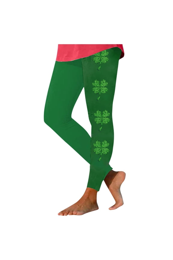 St Patrick's Day Clover Print Yoga Pants for Women - Soft Leggings with Tummy Control Comfortable Casual Workout Leggings