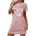 thumbnail image 1 of Tnhcen Stretchy Plus Size Sleep Dress Short Sleeve Round Neck Front Print Polyester Spandex S-2XL for All Body Types, 1 of 4