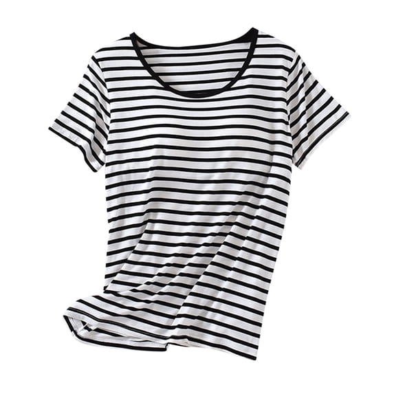 Tnhcen Striped Bralette Sleepshirt M-2XL Built-in Bra Cami Modal-Blend Lounge Top Seamless Underwire-Free Layer Homewear