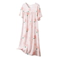 thumbnail image 1 of Tnhcen Summer Floral Print Sleep Dress – Cotton Crew Neck Short Sleeve Long Gown Soft & Flowy Nightdress Free Size Plus Size Friendly, 1 of 3