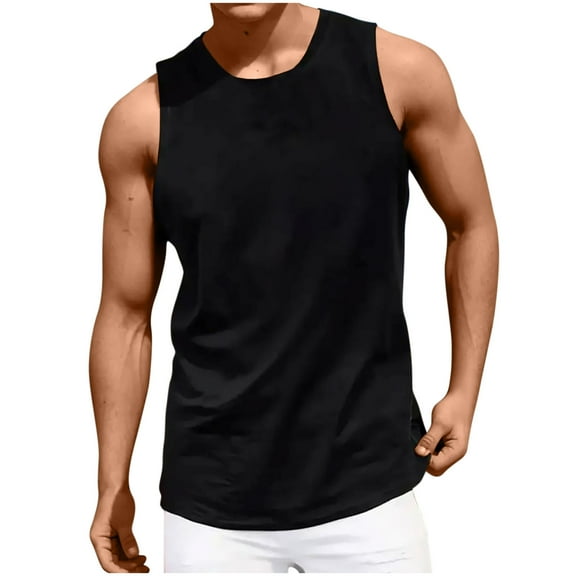 Tnhcen Summer-Ready Solid Black Cotton Men's Tank Top - Breathable Athletic Crewneck Undershirt for Gym/Daily Tough Guy Style Soft Ring-Spun Cotton S-2XL