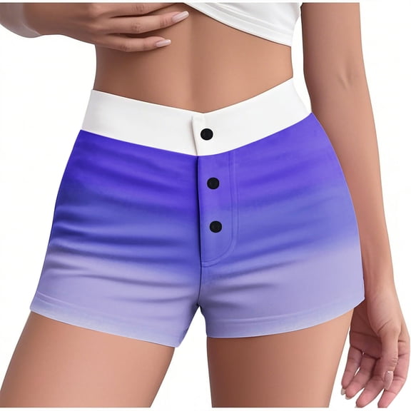 Tnhcen Summer Women's Fashion Sleep Shorts Stretchy High Waist with Gradient Colors Button Accent Lightweight Pajama Shorts S-2XL