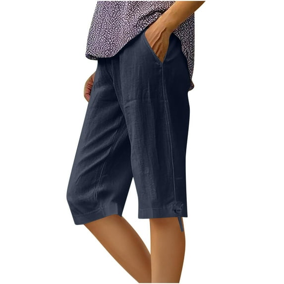 Tnhcen Summer Women's Linen-Cotton Blend Half Pants - Loose Fit Relaxed Style Pocket Design Breathable Casual Plus Size Pocket Shorts for Women S-2XL