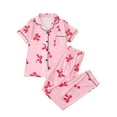 thumbnail image 1 of Tnhcen Summer Women's Print Nightwear Set Airy Short Sleeve Button Up Top and Shorts Lounge Wear Set​ S-XL, 1 of 4