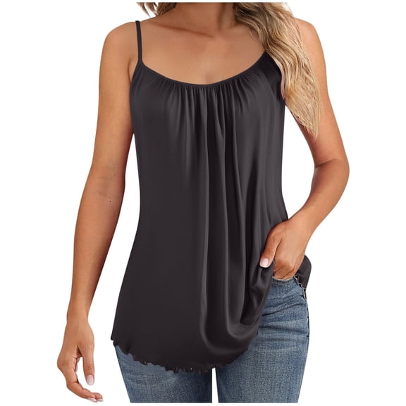 Tnhcen Trendy Solid Satin Camisole Top Women's Ruffled Sleeveless Blouse (M-2XL) Elegant Flowy Casual Wear