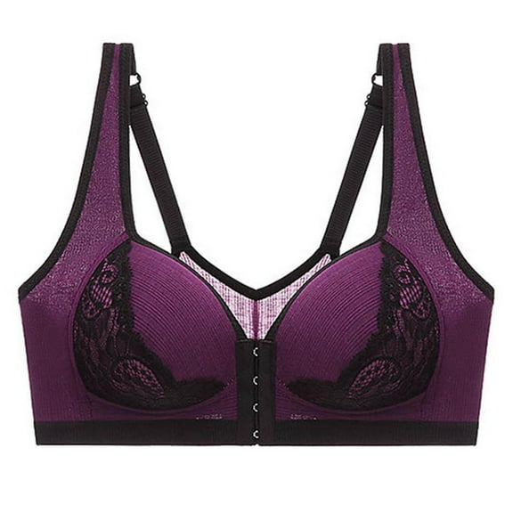 Tnhcen Underclothes for Girls Women's Large Size Wireless Bra Glossy Push Up Front Button Underwear Bra Underwire Sports Bras Full Figure Underwear for Women Cute Lingerie, Purple, 36/80BC