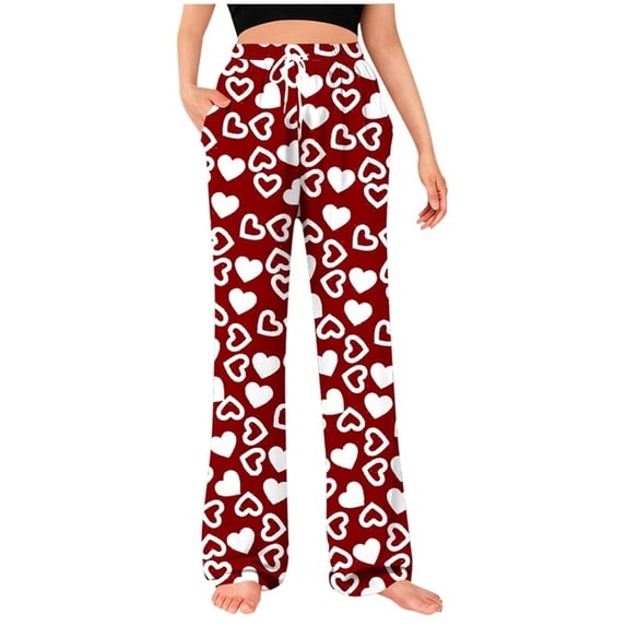 Tnhcen Unisex Casual Lounge Pants with Side Pockets Valentine's Day Print Drawstring Waist Elastic Waistband Sleepwear Pants for Women Men S-3XL