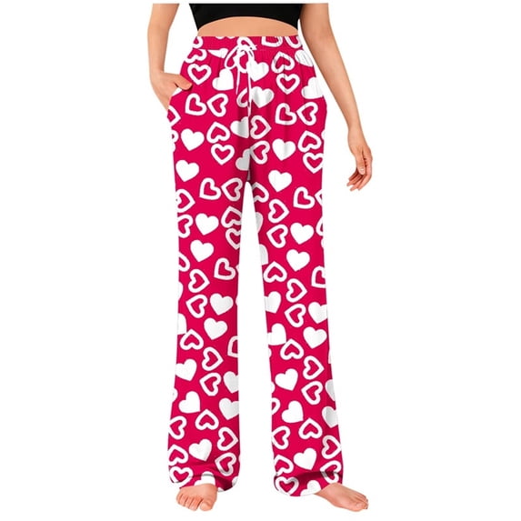 Tnhcen Unisex Casual Lounge Pants with Side Pockets Valentine's Day Print Drawstring Waist Elastic Waistband Sleepwear Pants for Women Men S-3XL