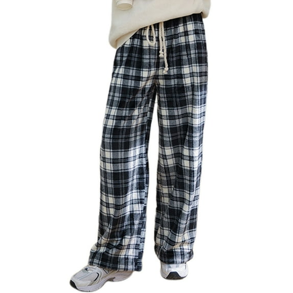 Tnhcen Unisex Fall/Winter Thickened Plaid Sleep Pants - Drawstring Waist Home Wear with Pockets | M-XL Polyester Lounge Pants for Couples