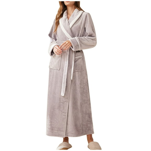 Tnhcen Unisex Winter Fluffy Fleece Bathrobe with Large Front Pockets | Plus Size M-3XL Adjustable Belt Sleepwear Loungewear