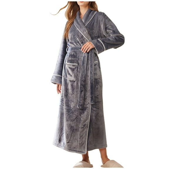 Tnhcen Unisex Winter Fluffy Fleece Bathrobe with Large Front Pockets | Plus Size M-3XL Adjustable Belt Sleepwear Loungewear