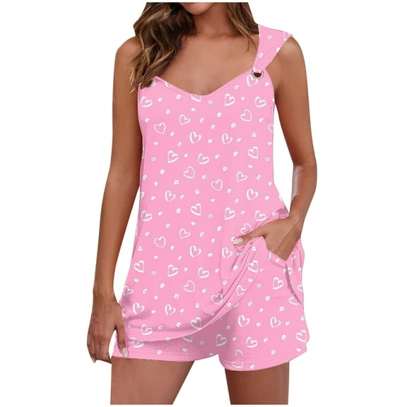Tnhcen Valentine's Day Women's Pajamas Set Adorable Heart Print Tank Top Pjs Shorts Matching Homewear S-2XL
