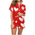 thumbnail image 1 of Tnhcen Valentine's Day Women's Sexy Heart print Short Sleeve Pajama Sets Casual V Neck 2 Piece Homewear Sets S-2XL, 1 of 5