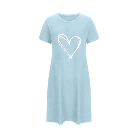 Tnhcen Valentine's Day Women's Short Sleepwear Plus Size 3XL - 5XL Heart Print Bowknot Nightgown Milk Silk Cozy Casual Pajama Dress for Women Valentine's Gift