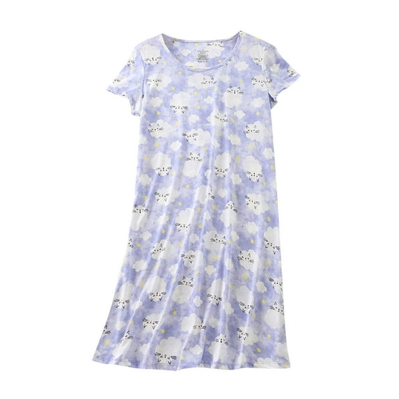 Tnhcen Vintage Floral Knitted Cotton Sleepwear Dress for Women | Round Neck Short Sleeve Loungewear | Soft Cozy Homewear with Timeless Print S-XL