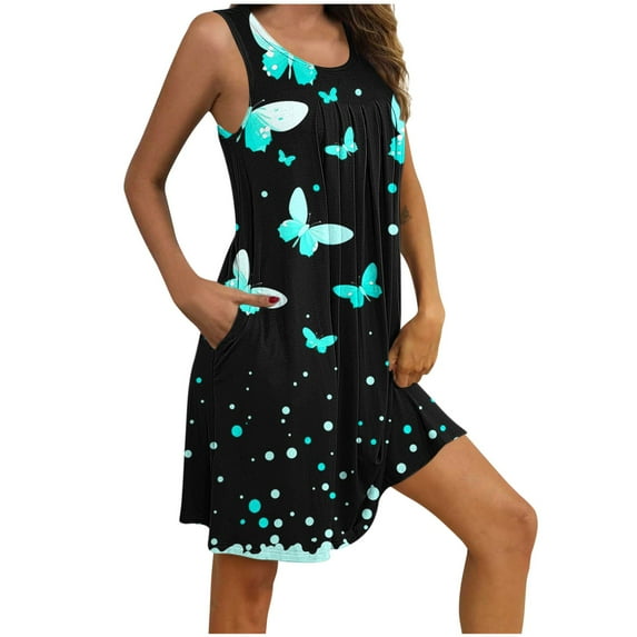 Tnhcen Vintage-Inspired Sleeveless Sleepwear Dress for Women Pockets Wrinkled Front, Round Neck Cozy Sleeping/Lounging, S-2XL