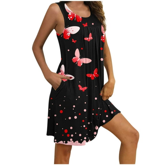 Tnhcen Vintage-Inspired Sleeveless Sleepwear Dress for Women Pockets Wrinkled Front, Round Neck Cozy Sleeping/Lounging, S-2XL