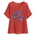 thumbnail image 1 of Tnhcen Vintage Print Women's Short Sleeve Crewneck – Loose Fit Cotton Linen Summer Shirt Retro Style Basic S-2XL, 1 of 4