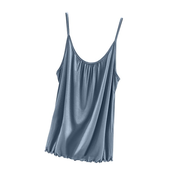 Tnhcen Women Blouse Plain Casual Fashion Round-Neck Regular Sleeveless Sleepwear Tops Womens Camisoles with Built In Bra Sleeveless Nightgowns for Women Light Blue